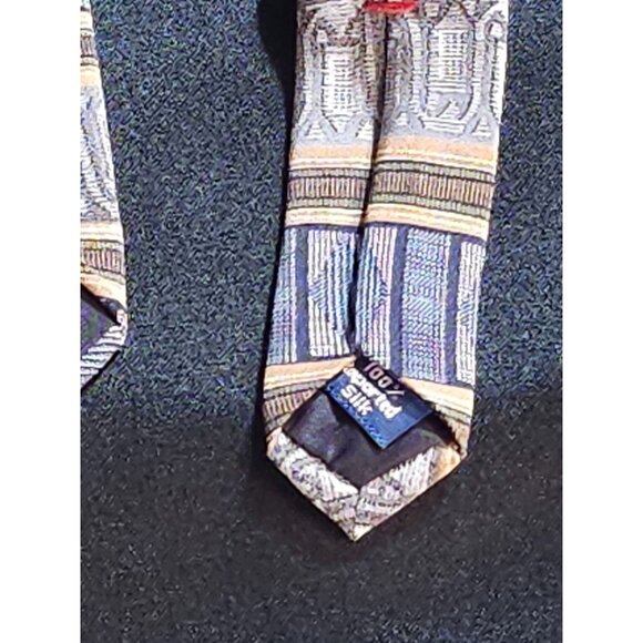 Vintage Loosen Up By Gentry 100% Silk Geometric Pattern Mens Necktie In Blue & Y - Picture 3 of 10